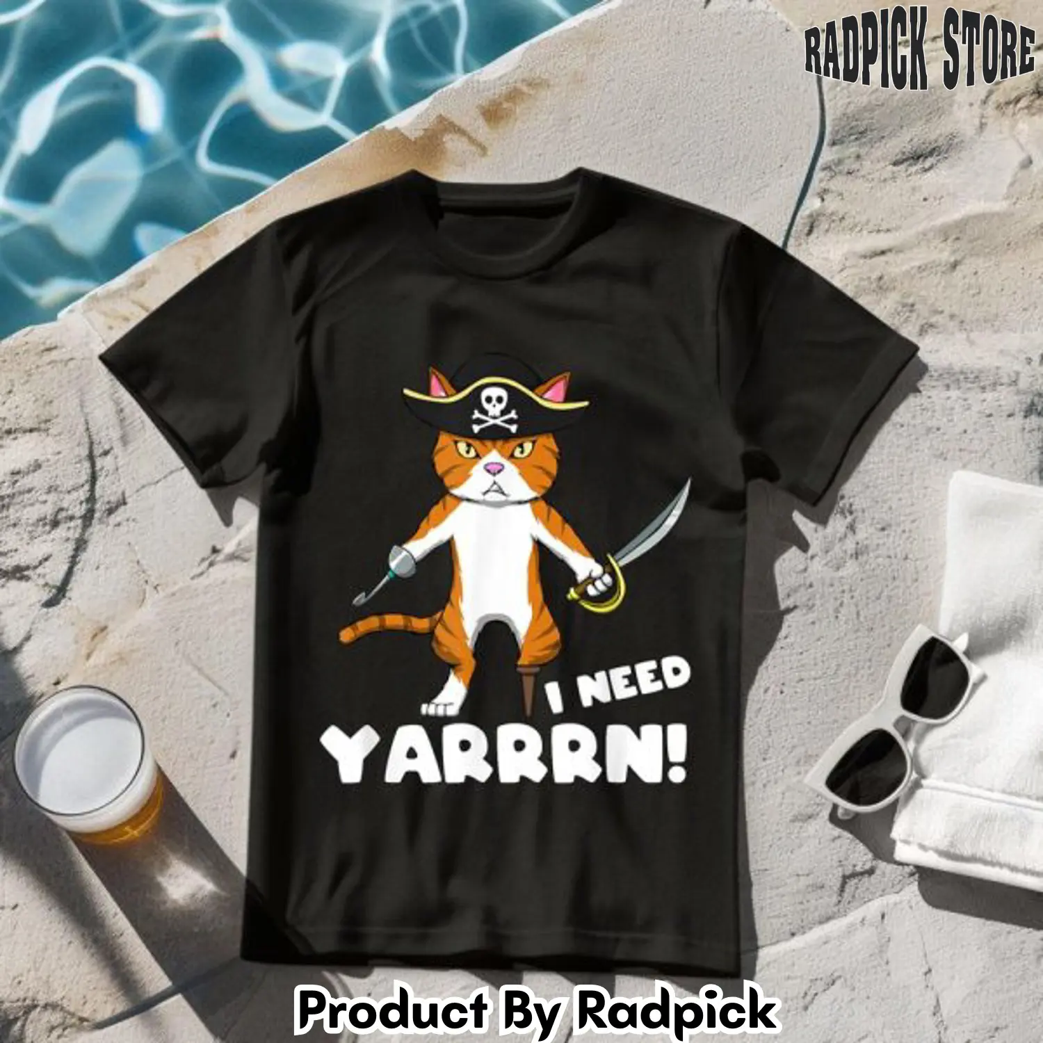 I need yarrrn cat with pirate hook tshirt rp2620893
